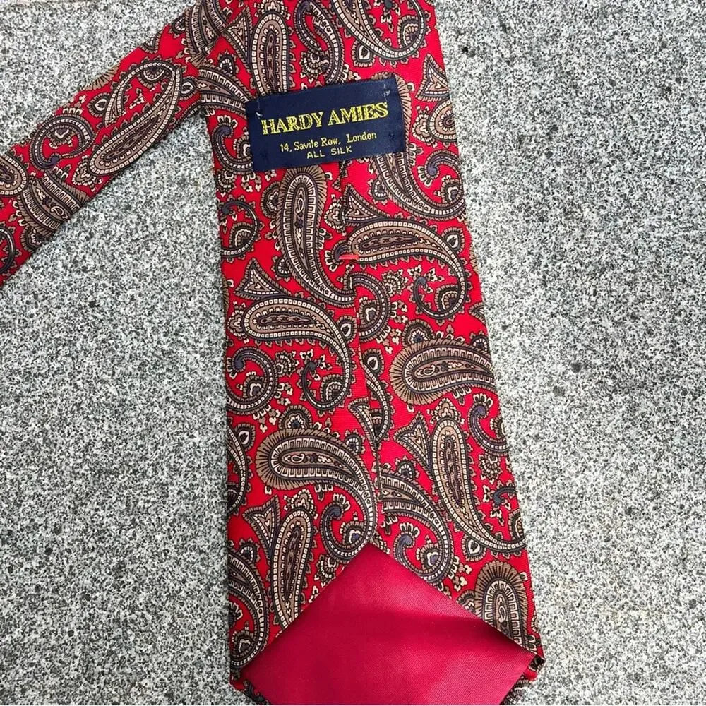 Hardy Amies Paisley Red Silk Tie 90s Business Office London 63” Long Vintage